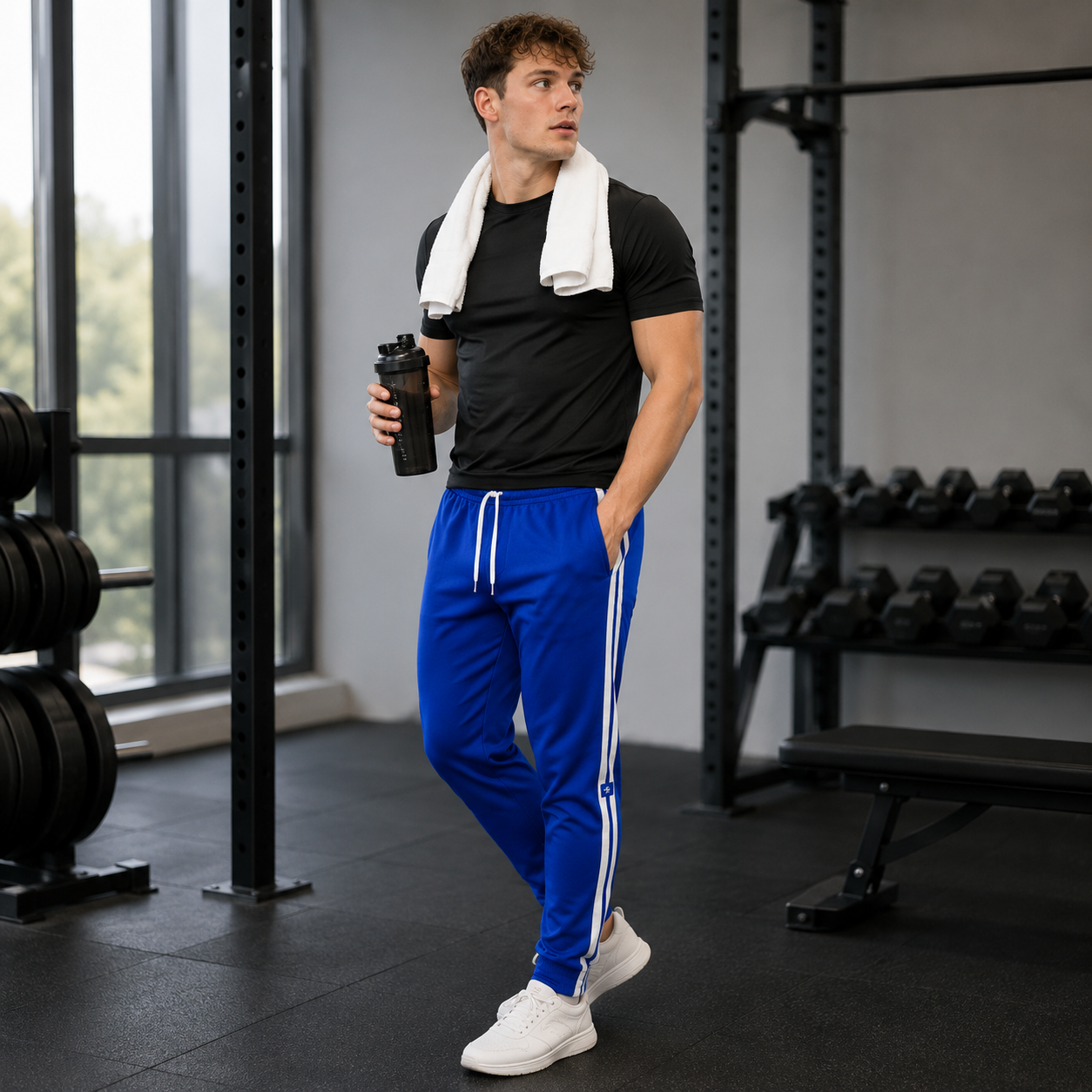 Adidas Originals Blue Track Pants Featuring The Iconic 3 Stripes Design.